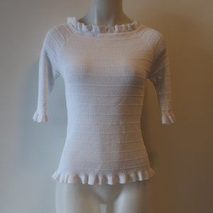 Womens Villa Milano White Off Shoulder Ribbed Knit Half Sleeve Top M * COLO